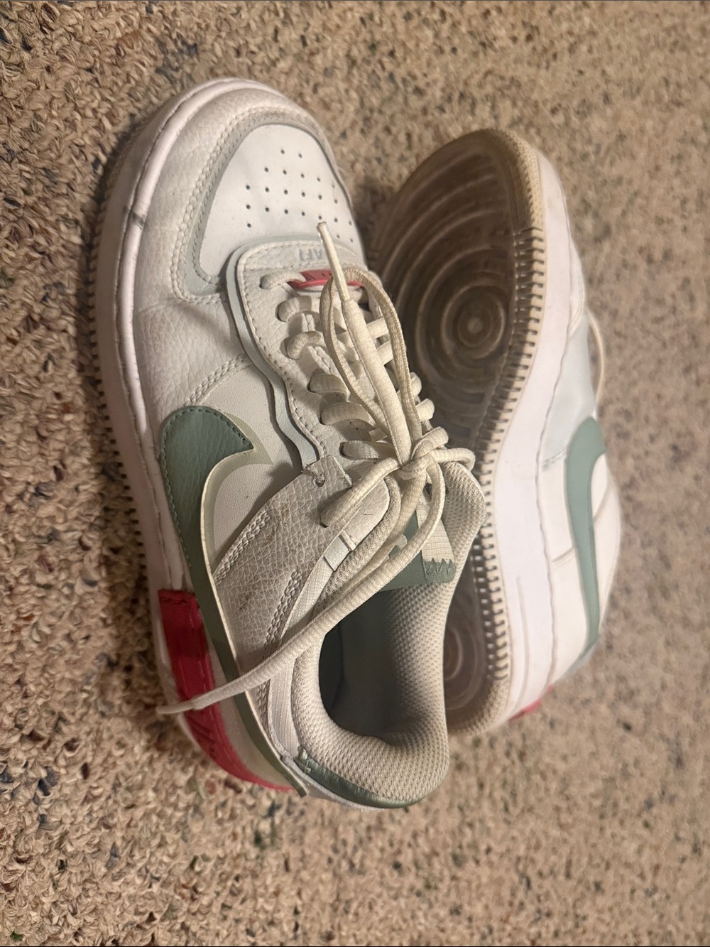 Womens White & Light Green Casual Sneakers